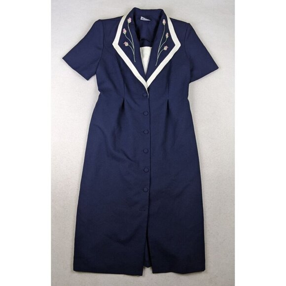 WHIRLAWAY FROCKS VINTAGE WOMENS BLUE SHORT SLEEVE JACKET DRESS - SEE MEASUREMENT - Picture 1 of 7